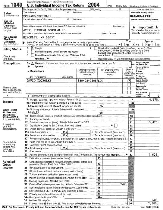 2004 Income tax return